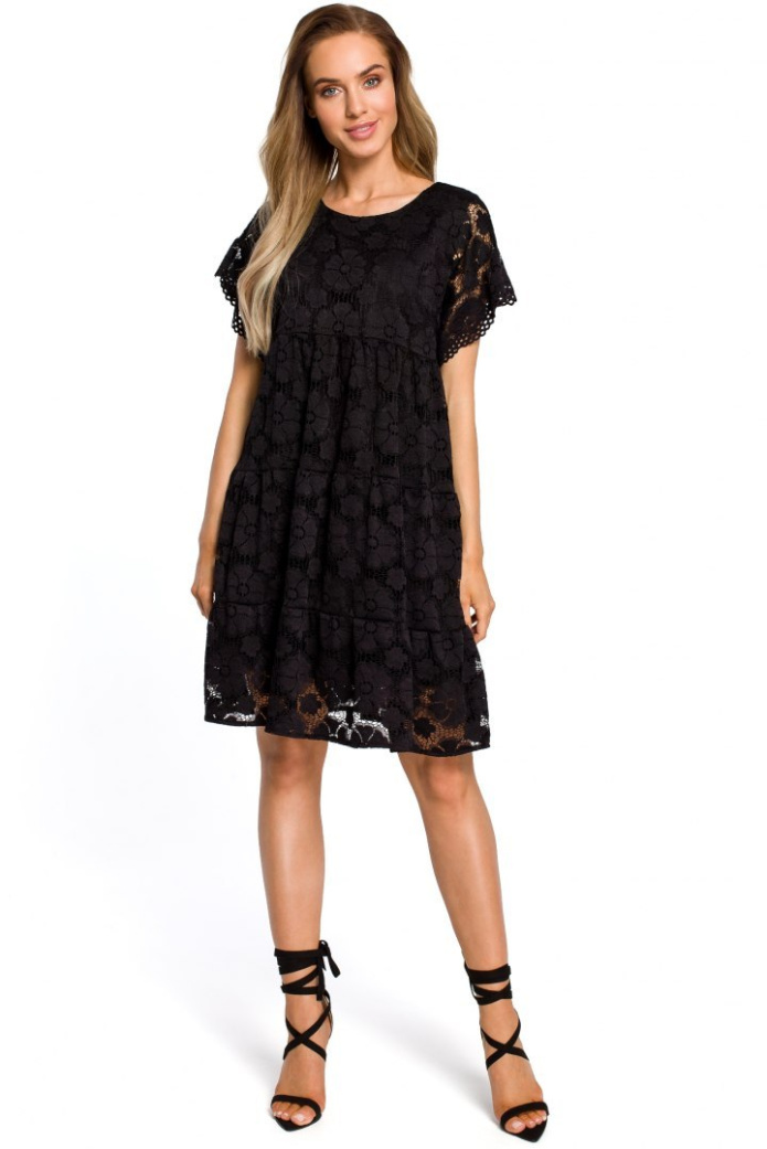 Sukienka mini - Koronkowa - czarna